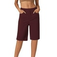 thumbnail image 2 of Knee Length Shorts for Women Summer Casual Stretchy Straight Leg Relaxed Fit Business Casual Work Shorts with Pockets, 2 of 5
