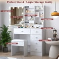 thumbnail image 3 of Caulitar Makeup Vanity Set with Sliding Mirror, Makeup Table With 3-Color LED Lights Vanity Desk with Stool & 6 Drawers & Shelves, White, 3 of 9