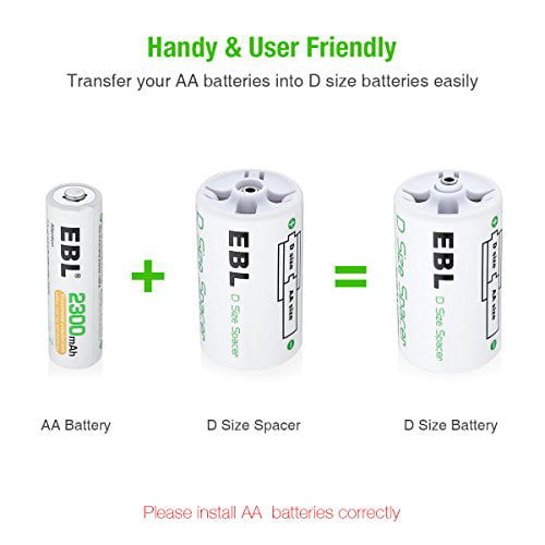 Battery for Pack of 4 AA to D Battery Adapters EBL AA to D Battery Converters 