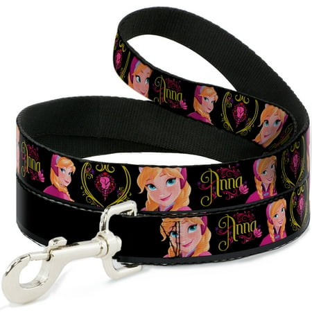 Disney Pet Leash Dog Leash Anna Poses Anna Monogram Heart Cameo Pinks Yellow 6 Feet Long 1.0 Inch Wide