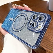 Magnetic Glitter Case for iPhone 16 6.1" [Compatible with MagSafe] Military-Grade Protection, Clear Glitter Cover Camera Lens Screen Protector Cover for Women Girls, Blue