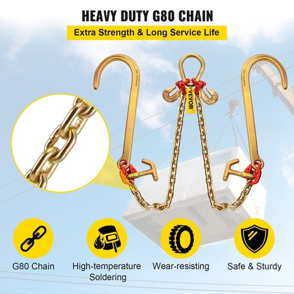 Grade 80 V-Bridle Chain 2 ft with Pear Link & Shorteners – 5/16 in Tow Chain, 9260 lbs Capacity, TJ Hooks for Secure Transport & Rigging