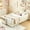 Beige, variant on Bellemave Twin Size Upholstered Montessori Bed, Kids Platform Bed Frame with Cute Rabbit Ear Shaped Headboard and Pocket, Twin Floor Beds with Safety Rail and Slats for Toddler Boys Girls(Yellow)