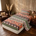 thumbnail image 2 of Manfei Boho Aztec Twin Sheets, Tribal Geometric Bedding, Multicolor Orange, Black Reversible 3 Pieces1 Flat Sheet + 1 Fitted Sheet + 1 Pillowcase, 2 of 6