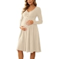 thumbnail image 2 of UKHCCC Women's Maternity Midi Dress, V-Neck Long Sleeve Ribbed Knit A-Line Dress with High Waist, Stretchy Loose Pregnancy Dress for Work, 2 of 8