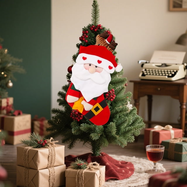 Décorations de Bas de Noël, Sacs Cadeaux Festifs Père Noël en Polyester, Porte-Bonbons Colorés Rouges et Verts pour Cadeaux et Célébrations de Noël pour Enfants