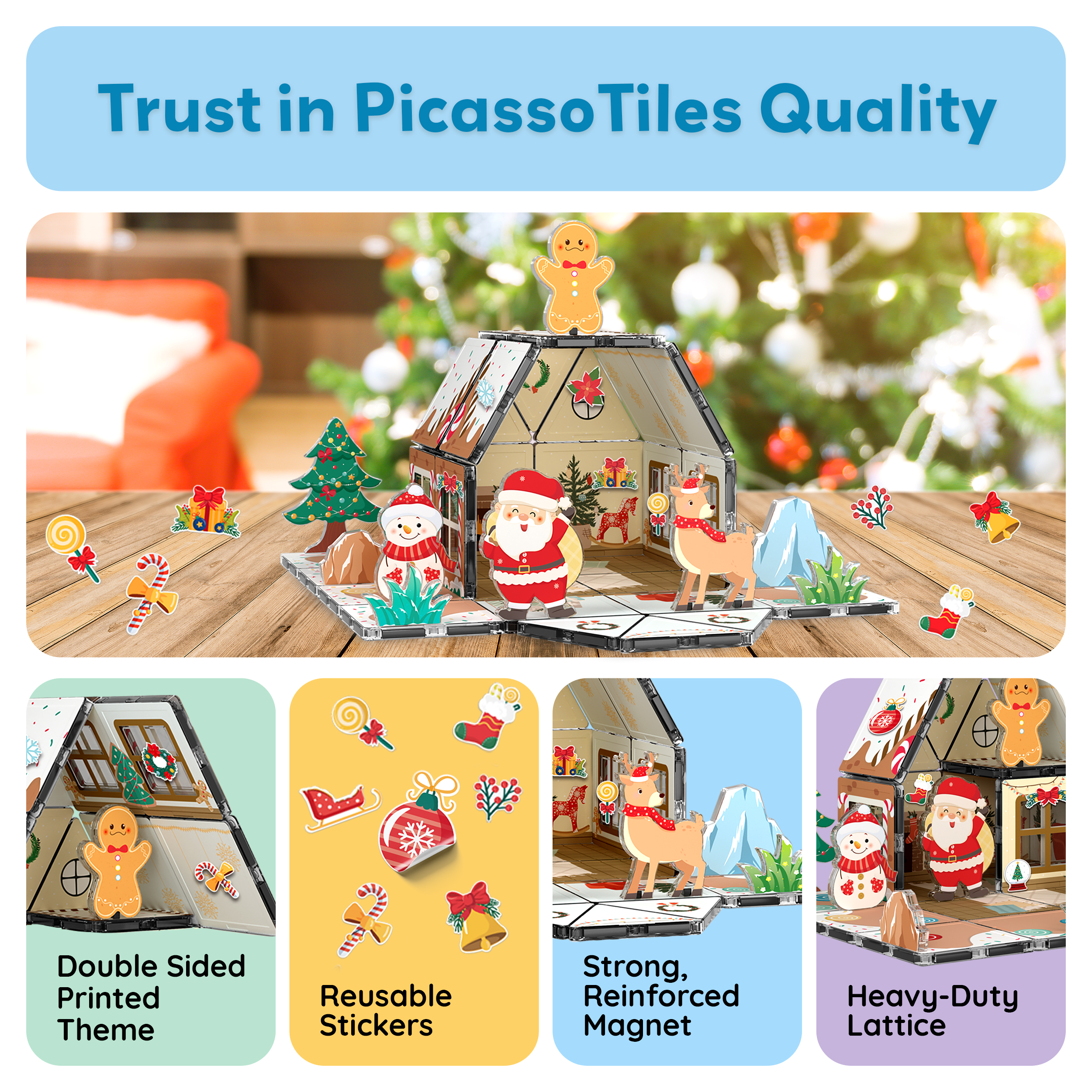 PicassoTiles Gingerbread House Magnetic Tiles Set, 45 Pieces photo 4