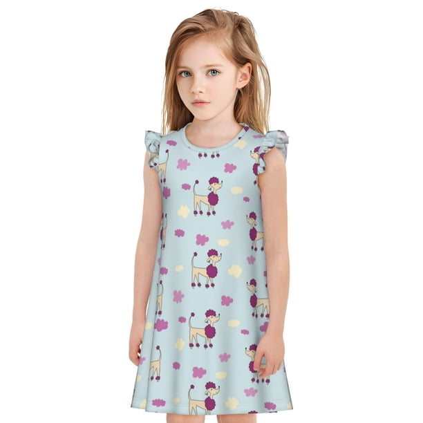 Balery Poodle Dog Camisón de princesa para niñas, pijama de algodón con mangas abullonadas, suave y bonito.-Medium