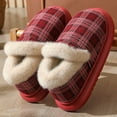 thumbnail image 5 of Rokment Plaid Christmas House Booties Slippers for Women Men Xmas Holiday Checkered Winter Fleece Lined Warm Slip on Boot Home Bedroom Memory Foam Shoes Indoor Outdoor Red Size 5.5, 5 of 9