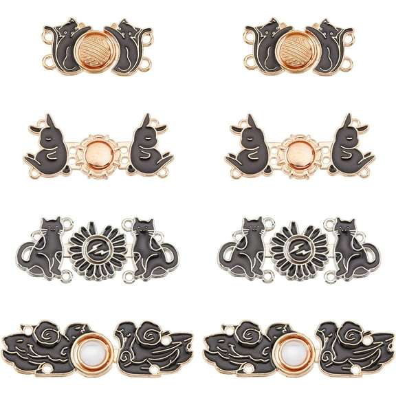 8 Pcs Button for Jeans Dress Too Big Metal Adjustable Waist Buckles Pant Jean Tightener Buttons 4 Styles Fashion Snap Fastener Clip for Waist Too Loose Big Dress Skirt Pants Black