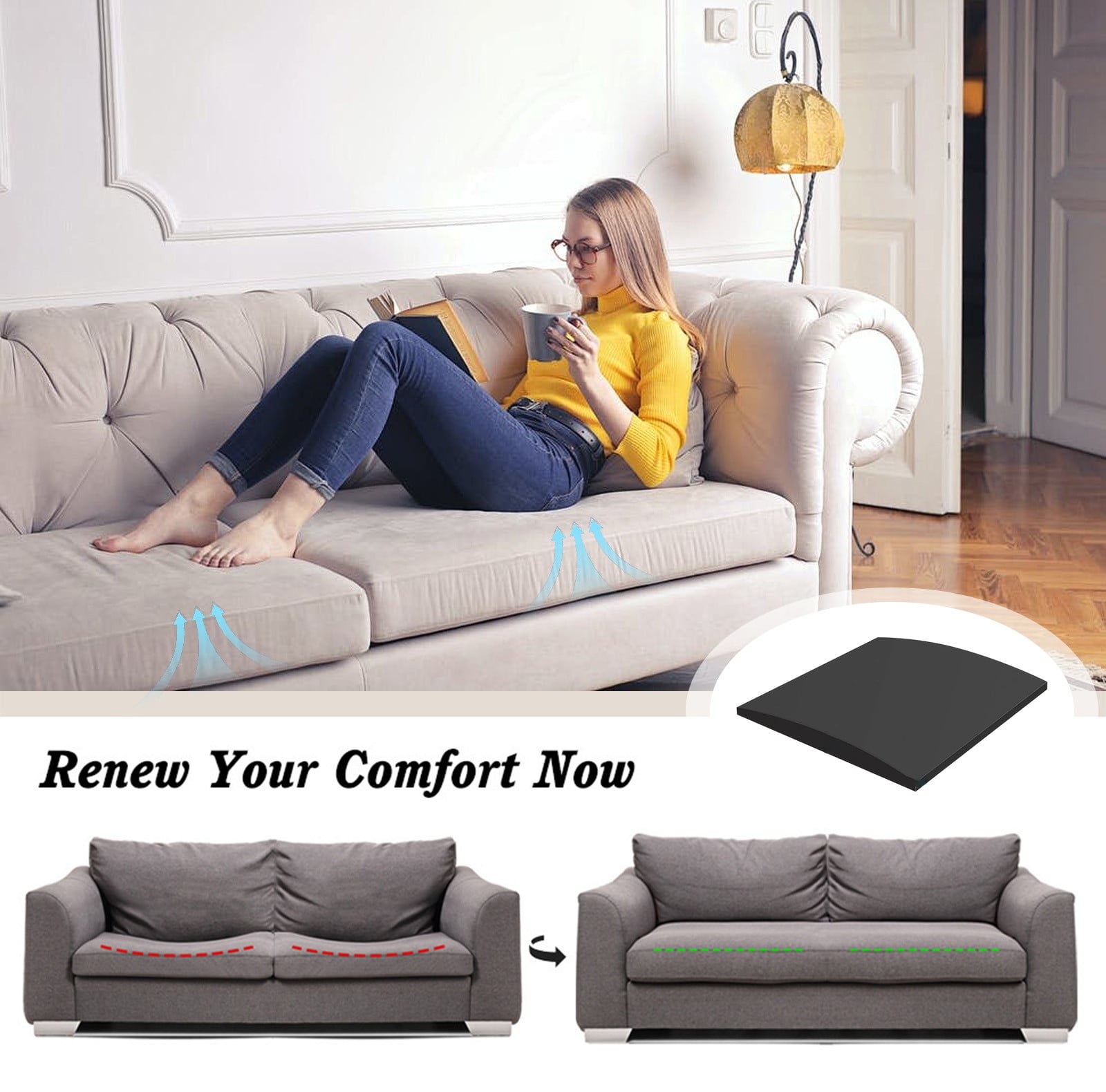 Ynsdnzl High-Density Curved Foam Cushion Support Insert For Sofa & Chair Seats, Foam Pad For Sagging Seats Seat Cushion Support For Chairs Lounges & Couches, Home Furniture Repair & Comfort Upgrade