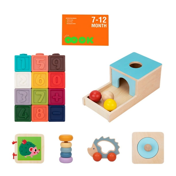 TOOKYLAND Ensemble de Jouets d'Éveil - Boîte Éducative Montessori 6-en-1; Jouets  pour Bébés en Bois, 7-12 Mois 