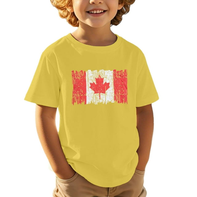 T-shirt à Manches Courtes Imprimé Feuille d'Érable pour Garçons, Taille 4-5T