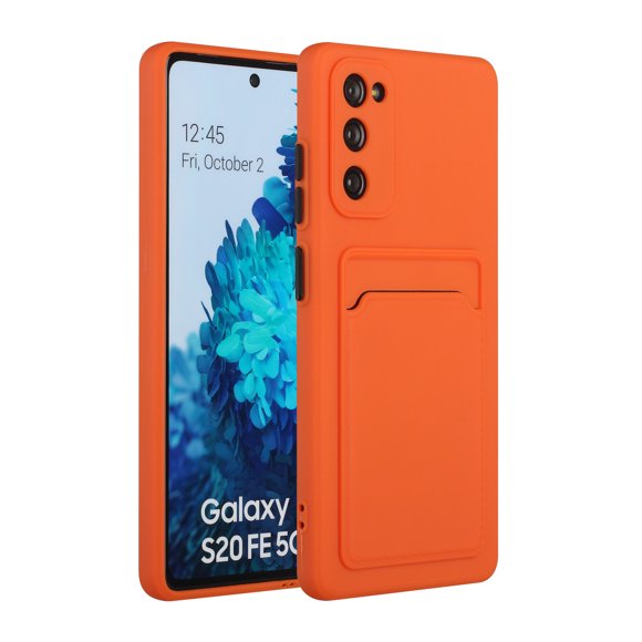 Galaxy S20 FE Case, Slim Soft Fit Shockproof Protection Case Dropproof Non-Slip Silicone Case with Card Slots Soft TPU Bumper Phone Wallet Case for Samsung Galaxy S20 FE, Orange
