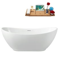 62" Streamline N590BBR Soaking Freestanding Tub and Tray With Internal Drain in Brushed Brass