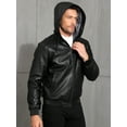 thumbnail image 6 of MANSDOUR Men's Faux Leather Jacket Winter Warm Fleece Lined Motorcycle Bomber Jacket with Hood Black L, 6 of 7