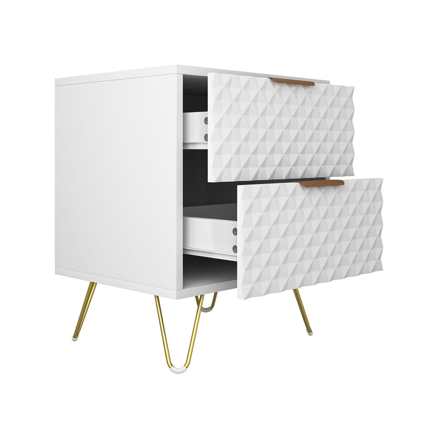Hommoo Nightstand Set of 2, Carving Texture Night Stand End Side Tables, Modern Bedside Tables with 2 Drawers, for Bedroom Living Room, White