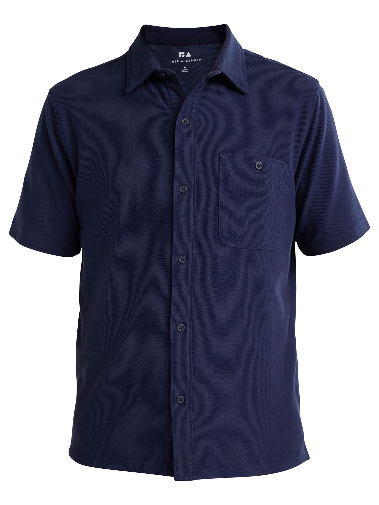 Free Assembly Men's Waffle Knit Button-Up Shirt with Short Sleeves, Sizes XS-3XL