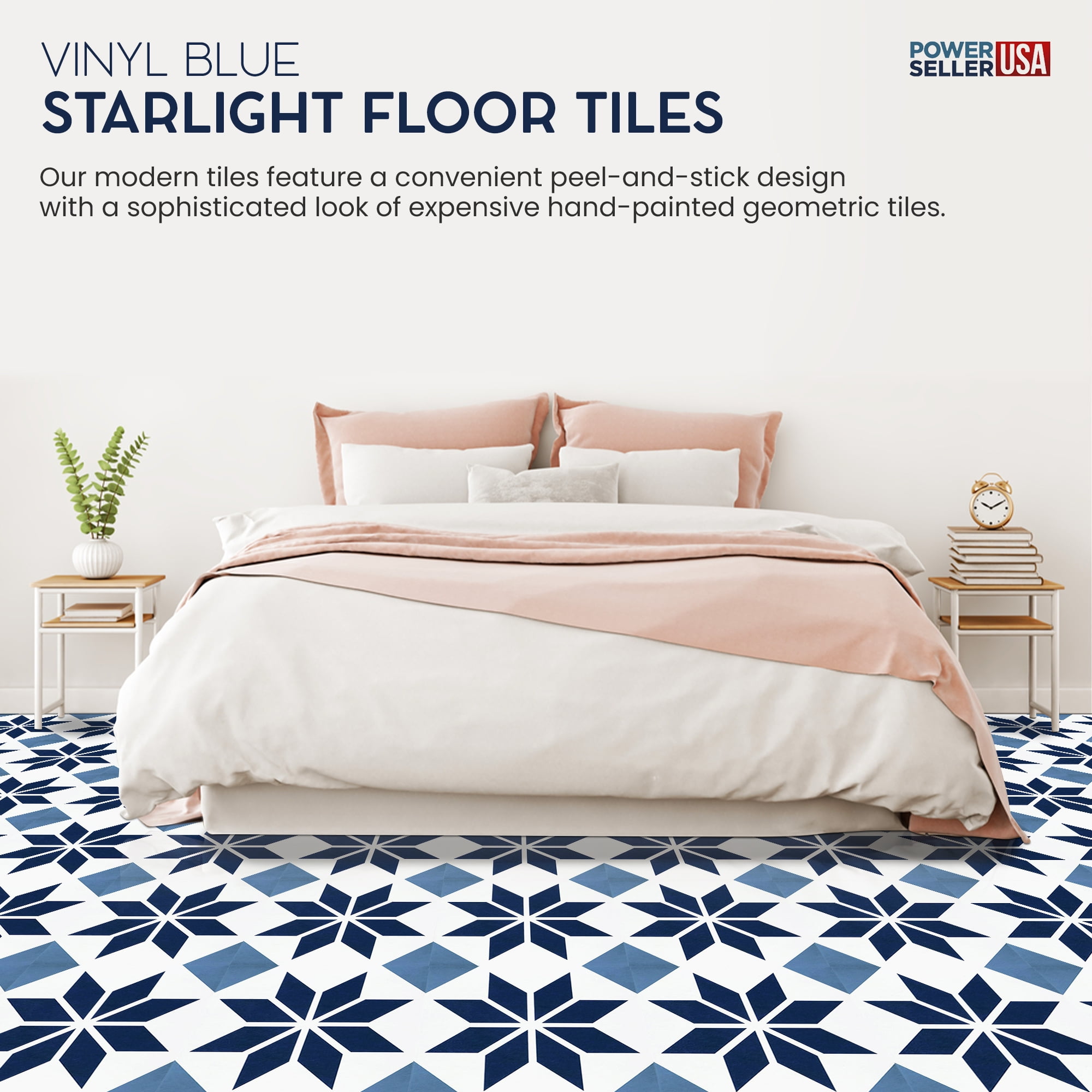PowerSellerUSA Self-Stick Vinyl Modern Geometric Floor Tiles Ultra Durable  1.5mm Thick Tiles, 5-Pack/100 Square Ft., 12\, image size:2000x2000