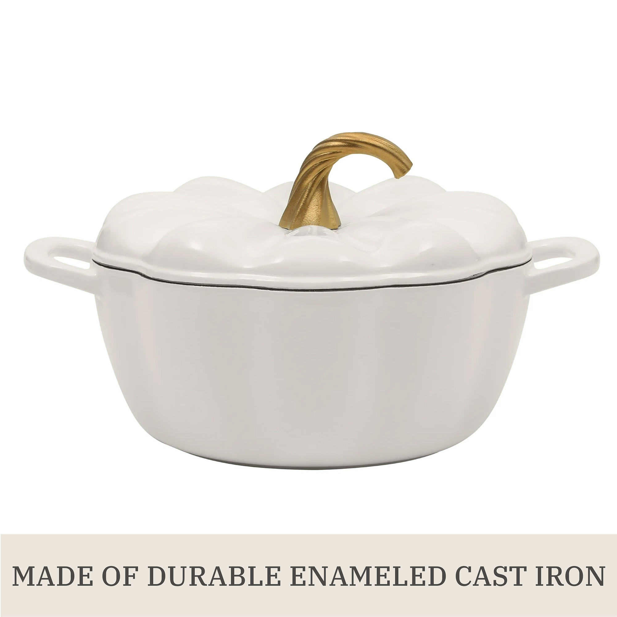 The Pioneer Woman 3.5-Quart Pumpkin-Shaped Enamel on Cast Iron Dutch Oven, Linen