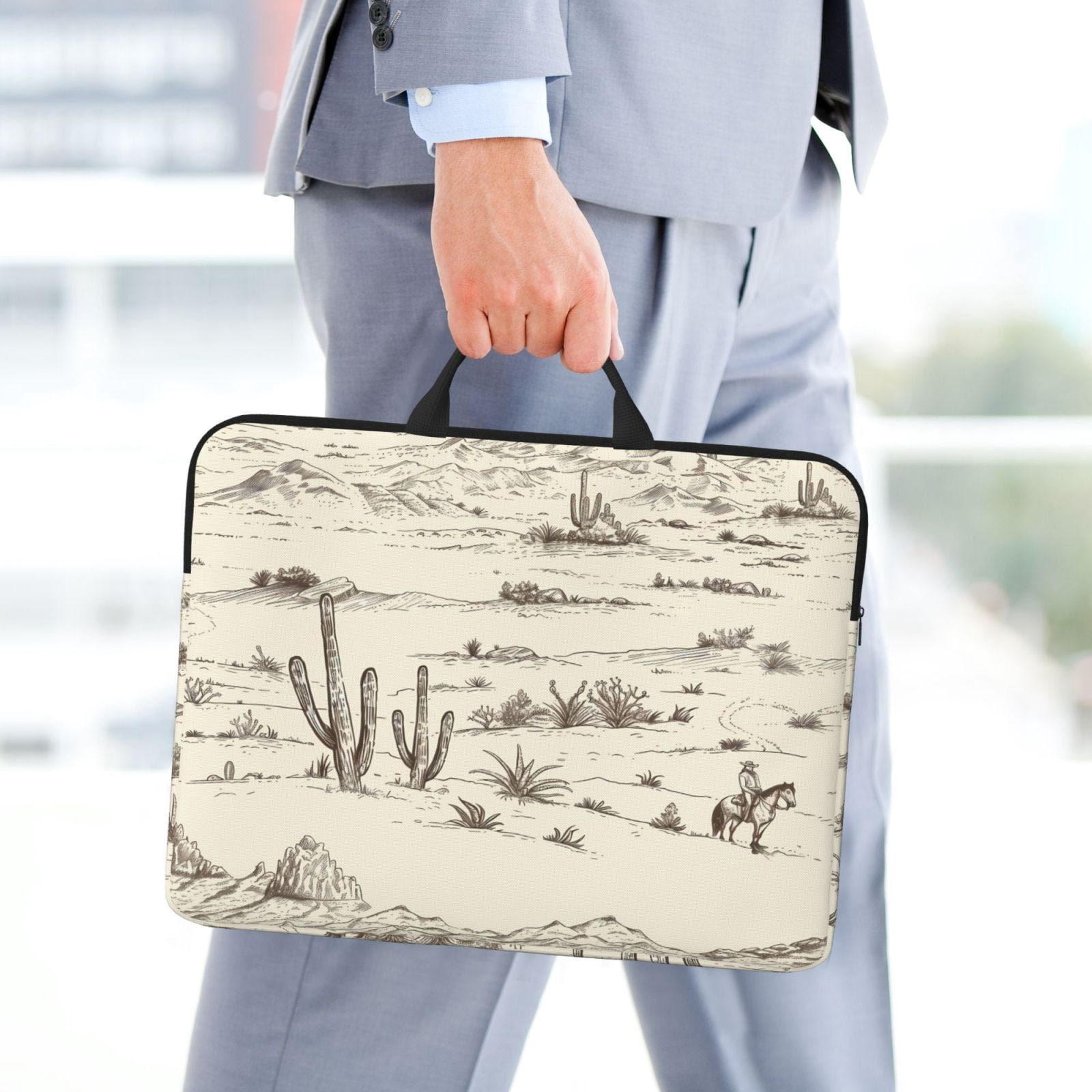 Laptop Sleeve Bag For Women Men 14inch Waterproof Durable Protective Computer Carrying Cover Handle Laptop Case Bag Desert Landscape Mountains Cacti Cowboy (2)