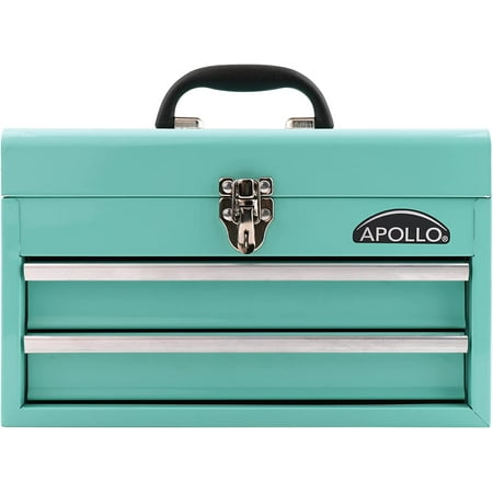 UPC: 0884540166361 | Apollo Tools Aqua Green Metal Tool Box with Deep Top Compartment and 2 Drawers in Heavy-Duty Steel With Ball Bearing Opening And Powder Coated Finish – DT5010GR (DT5010-GR)