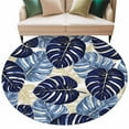 thumbnail image 6 of Blue Palm Leaves Round Rug 5ft Washable Circle Kitchen Rugs Non Slip Farmhouse Summer Beige Tropical Plants Large Area Rug Indoor Floor Carpet for Bedroom Living Room Home Office Dining Room Nursery, 6 of 8