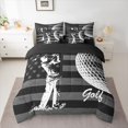 thumbnail image 2 of Homewish Golf Sport Player Bedding Comforter Set 7 Pieces for Teen, Grey Stripes Stars Flag Full Bedding Set, Modern Ball Game Reversible Fitted Sheet Flat Sheet, Ultra Soft Bedroom Decor, 2 of 7