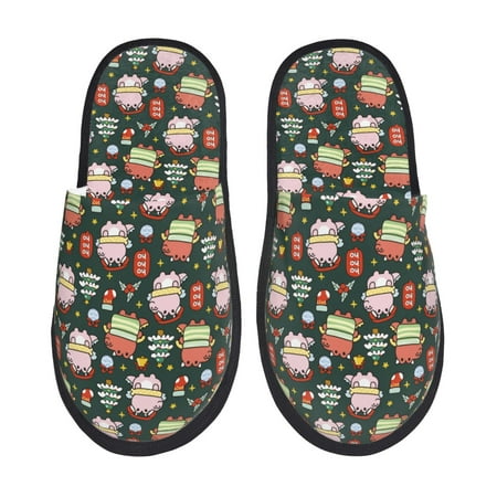

Qokaie Dragon With Hohoho Print Fuzzy Slippers for Women – Soft Plush Indoor Slippers with EVA Sole Cozy and Comfortable for Home and Travel-Medium