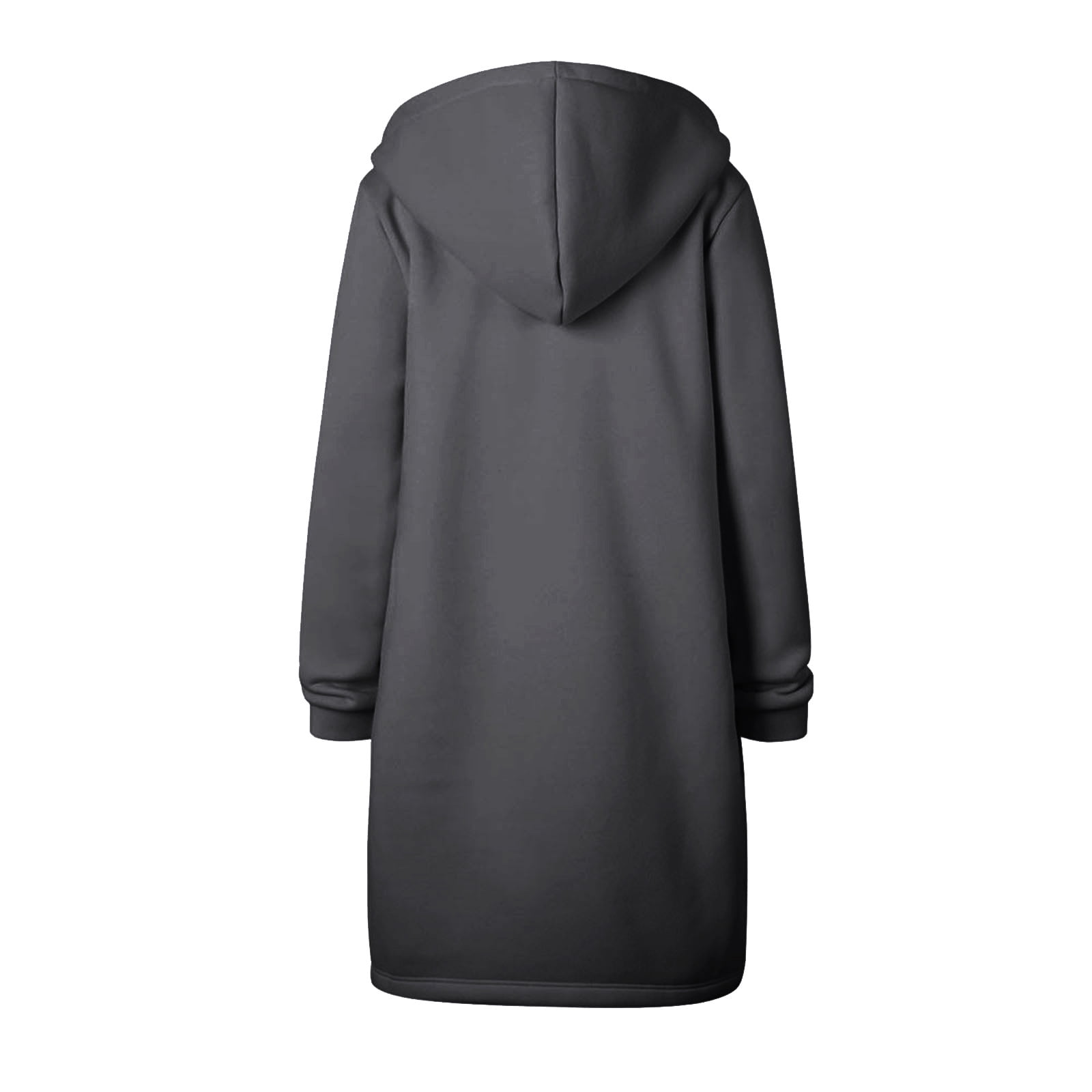 Scyoekwg Long Coats for Women Overcoat Long Sleeve Hooded Neck Coat Solid Color Casual Jacket Plus Fleece Insert Pocket Hooded Zipper Mid Length Sweater Dark Gray S