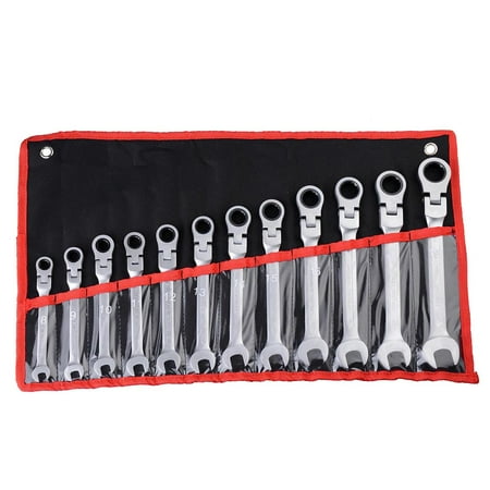 Yescom 12Pcs Combination Wrench Set 8-19mm Flex-Head Metric Ratcheting Spanners Hand