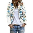 thumbnail image 2 of IROINNID Women's Casual Short Jacket Stand Collar Print Open Front Long Sleeve Outwear, White, 2 of 5