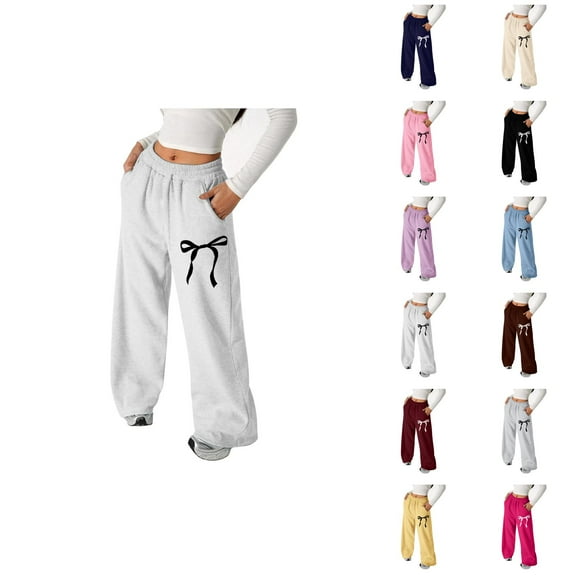 Girls Sweatpants School Pants for Girls Stylish Girls Pants Bowknot Baggy Sweatpants Lightweight Straight Leg Athletic Pants with Pockets for Active