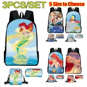The Little Mermaid School Bag Stylish Dramatic Anime Ariel Travel Bag with Pencil Case 3Pcs for Kids Adults Good Gift For Girls Boys