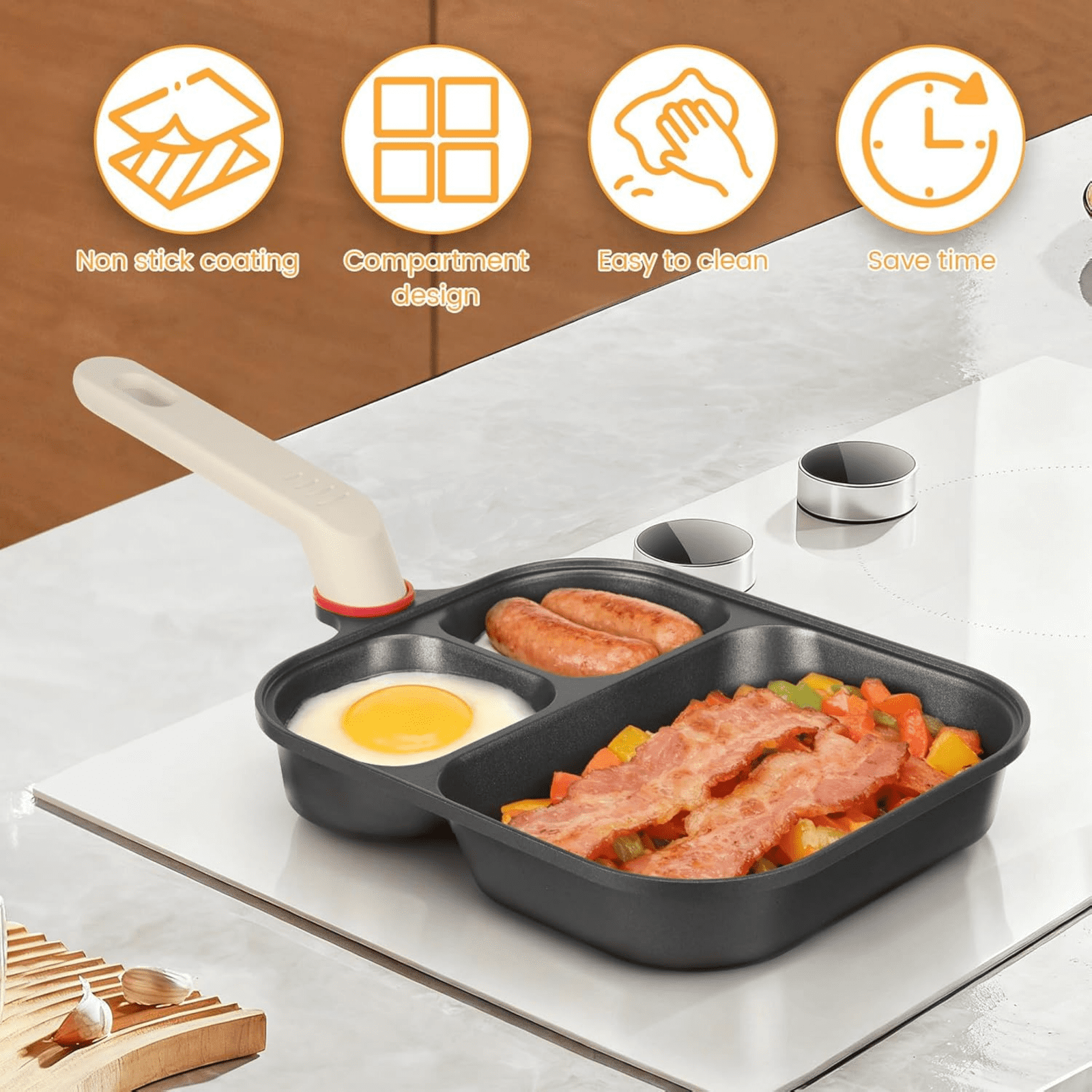 Bakeware,Frying Pan Three Piece Separate Style Frying Pan Non Stick Frying Pan For Eggs With Heat Handle Multi Functional Breakfast Cooking Utensil Suitable For All Stoves