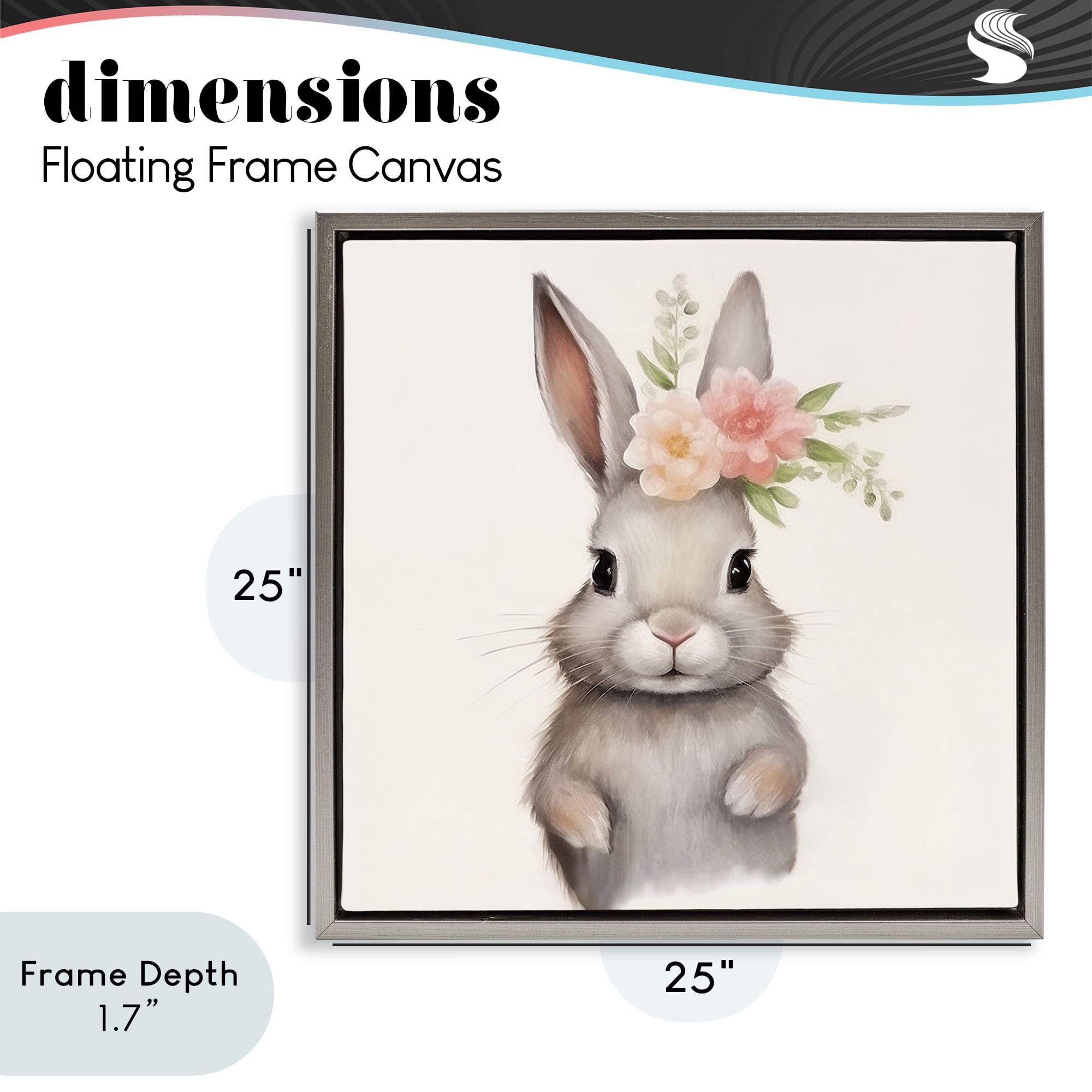 Stupell Industries Sweet Floral Crowned Bunny Gray Framed Floater Canvas Wall Art, design by Lazar Studio