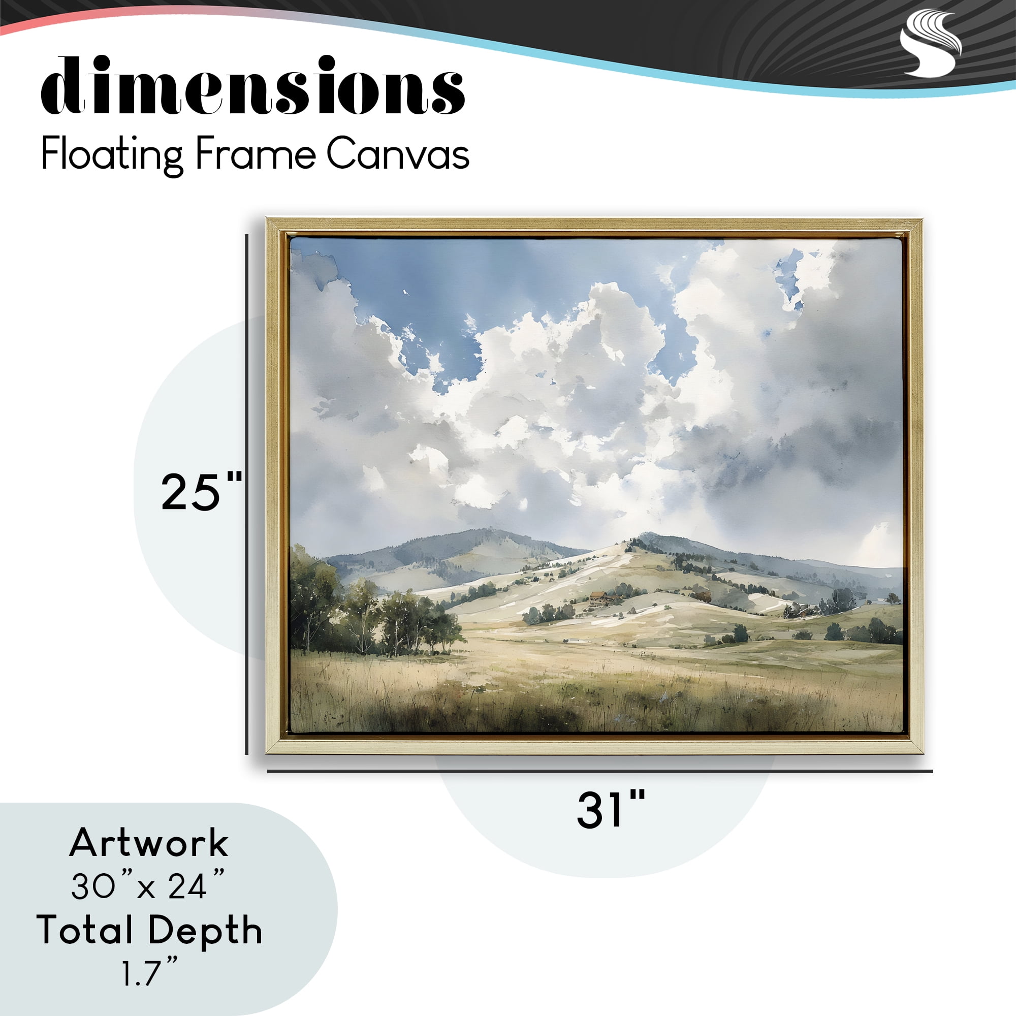 Stupell Industries Tranquil Hills Meadow Gold Framed Floater Canvas Wall Art, design by Franklyn Gregory