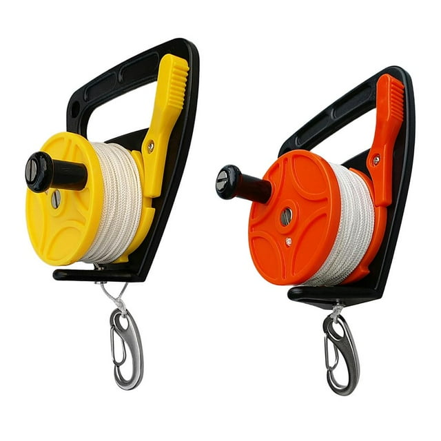 2x Scuba Dive Reel 150 'Diving Spool Kayak Anchor con Tope para El Y de Plástico, Fijado con Clip de material acero Inoxidable ( Amarillo