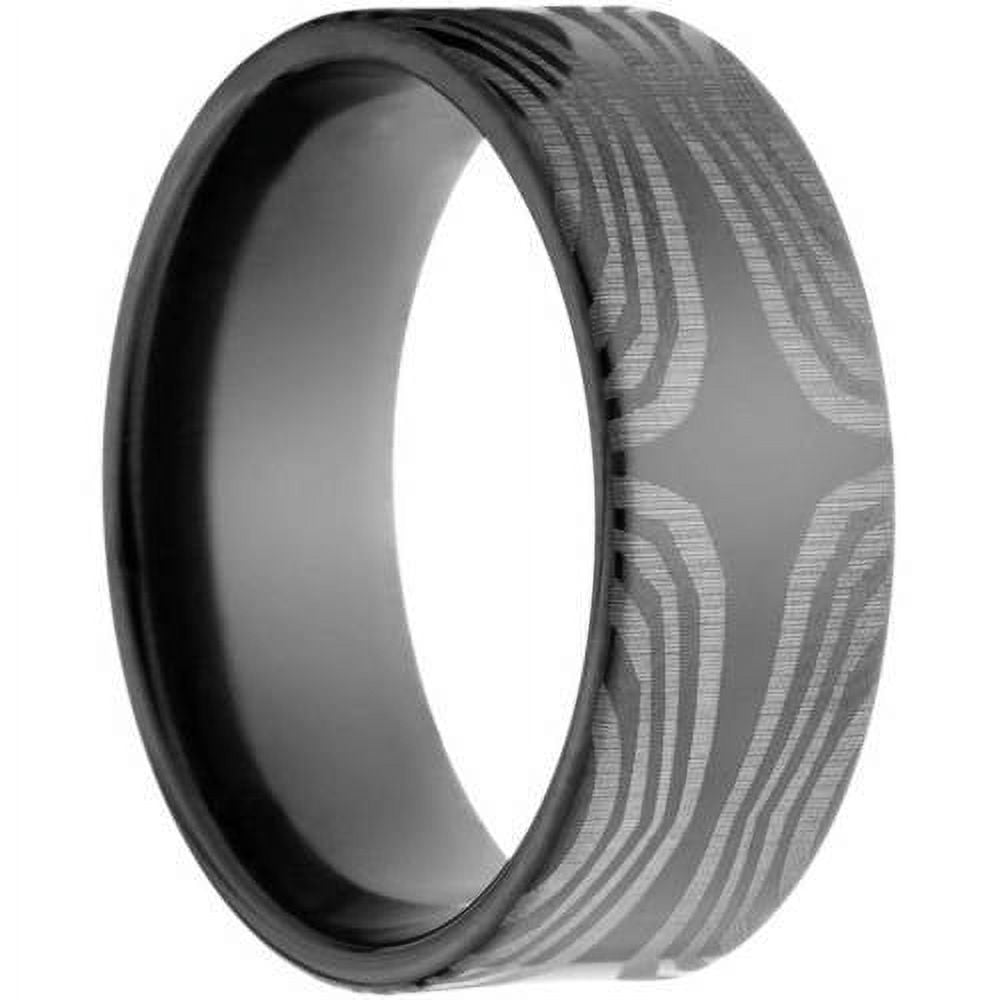 8mm Flat Black Zirconium Ring with a Lasered Mokume Pattern