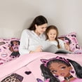 thumbnail image 5 of Erosebridal Cute Black Girls 7-Piece Twin Bedding Sets,Kids Lipstick Cosmetics Pink Sequin Print Stars Bedding Comforter Set,Reversible Pink, 5 of 7