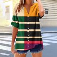 thumbnail image 5 of Zwiiyzr Women's T-Shirt V-Neck Short Sleeve Stripe Summer Button Loose Blouse E-Orange (L), 5 of 5