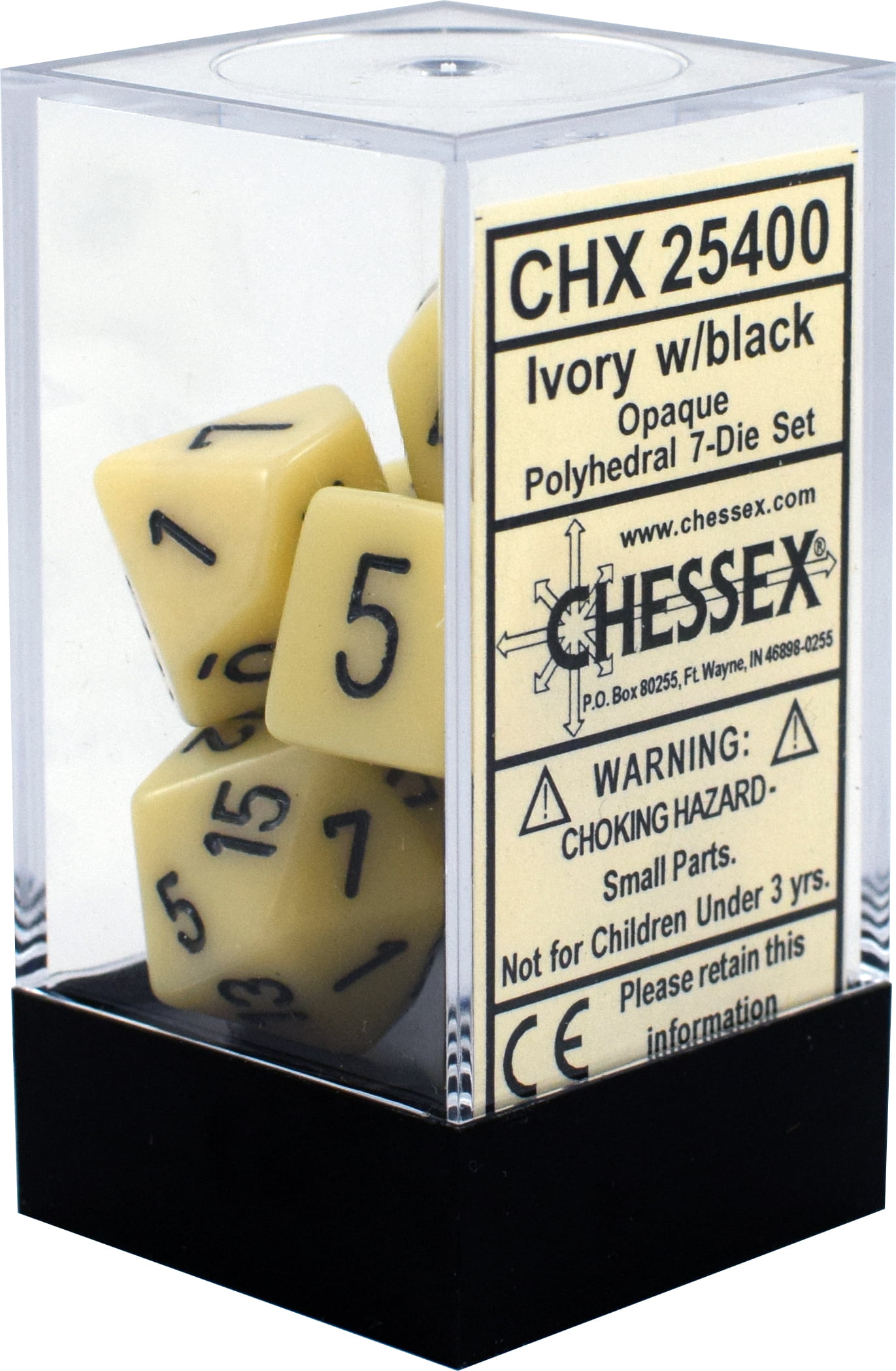 Chessex Opaque Ivory W/ Black Polyhedral 7 Dice Set CHX25400 for sale online