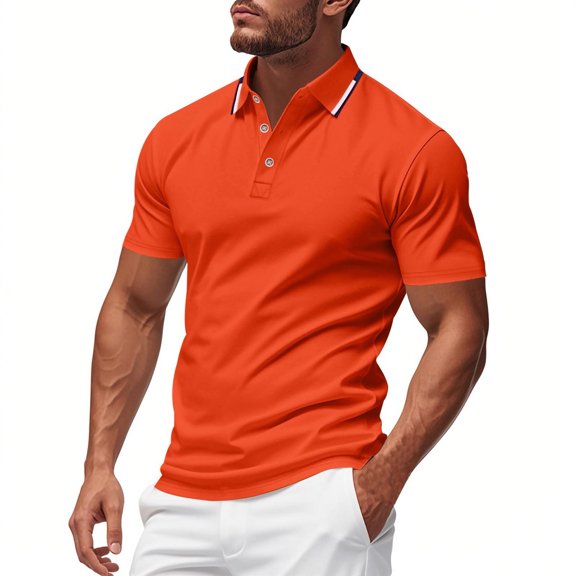 Dianli Golf Men's Uniform Button Lapel Short Sleeve Performance Shirt Breathable Moisture-Wicking Cotton-Blend Casual Fit Pocketed Design for Work Golf Casual Wear Golf
