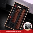 thumbnail image 3 of Correa de reloj de cuero negro y azul con hebilla de mariposa para hombre y mujer, compatible con todas las marcas de relojes, 12/14/15/16/18/19/20/22/23 mm, 3 of 5