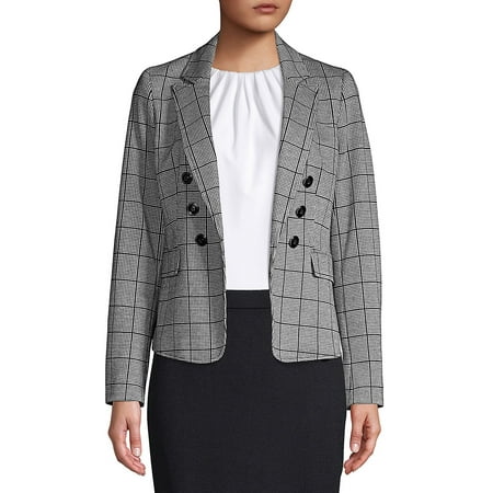 Jones New York Black Blazer - Windowpane Notch Lapel Jacket