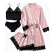 thumbnail image 1 of 4 Piezas Pijama Satin Conjunto Sexy Encaje Ropa Para Dama, 1 of 8