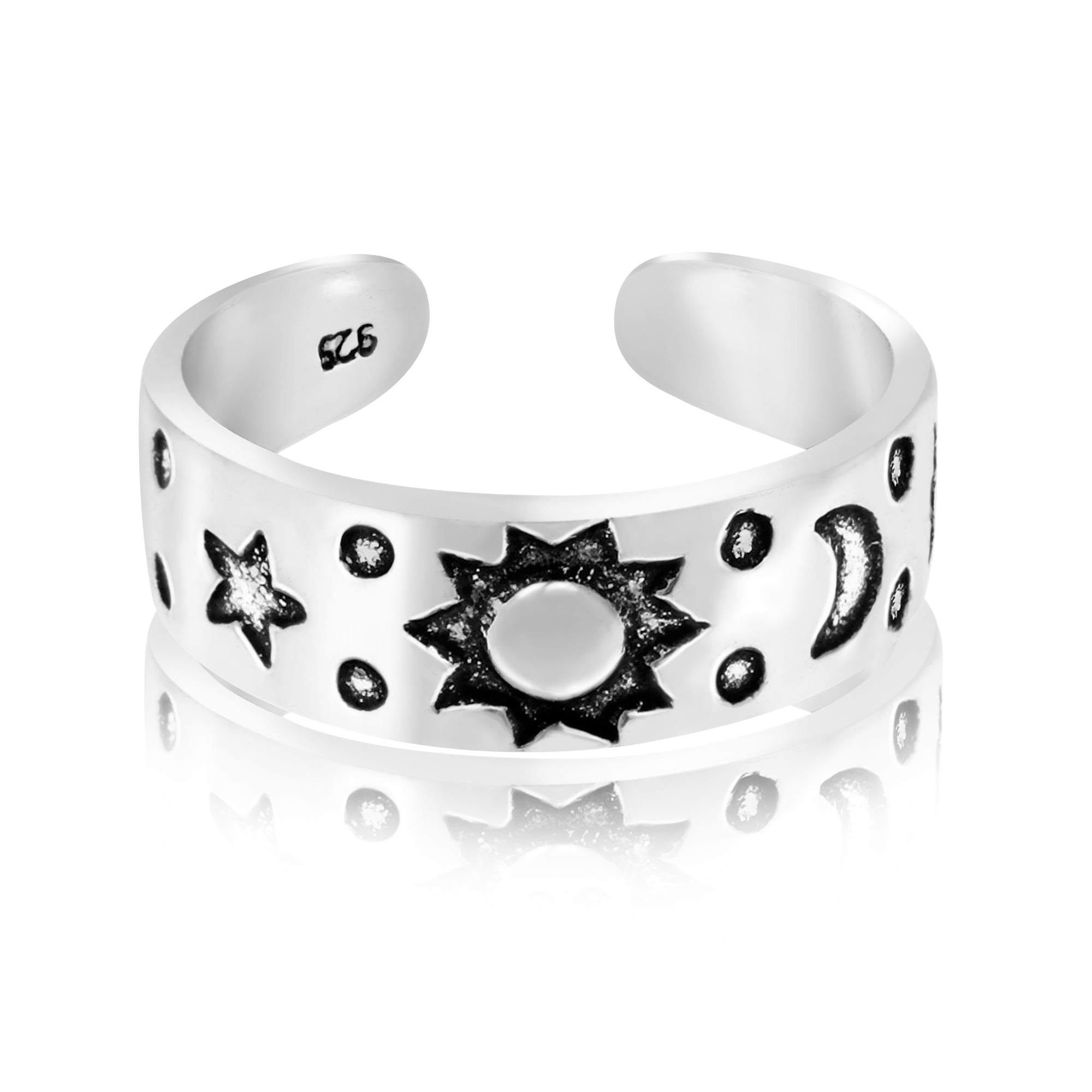 925 Sterling Silver Oxidized Adjustable Moon and Stars Toe Ring 