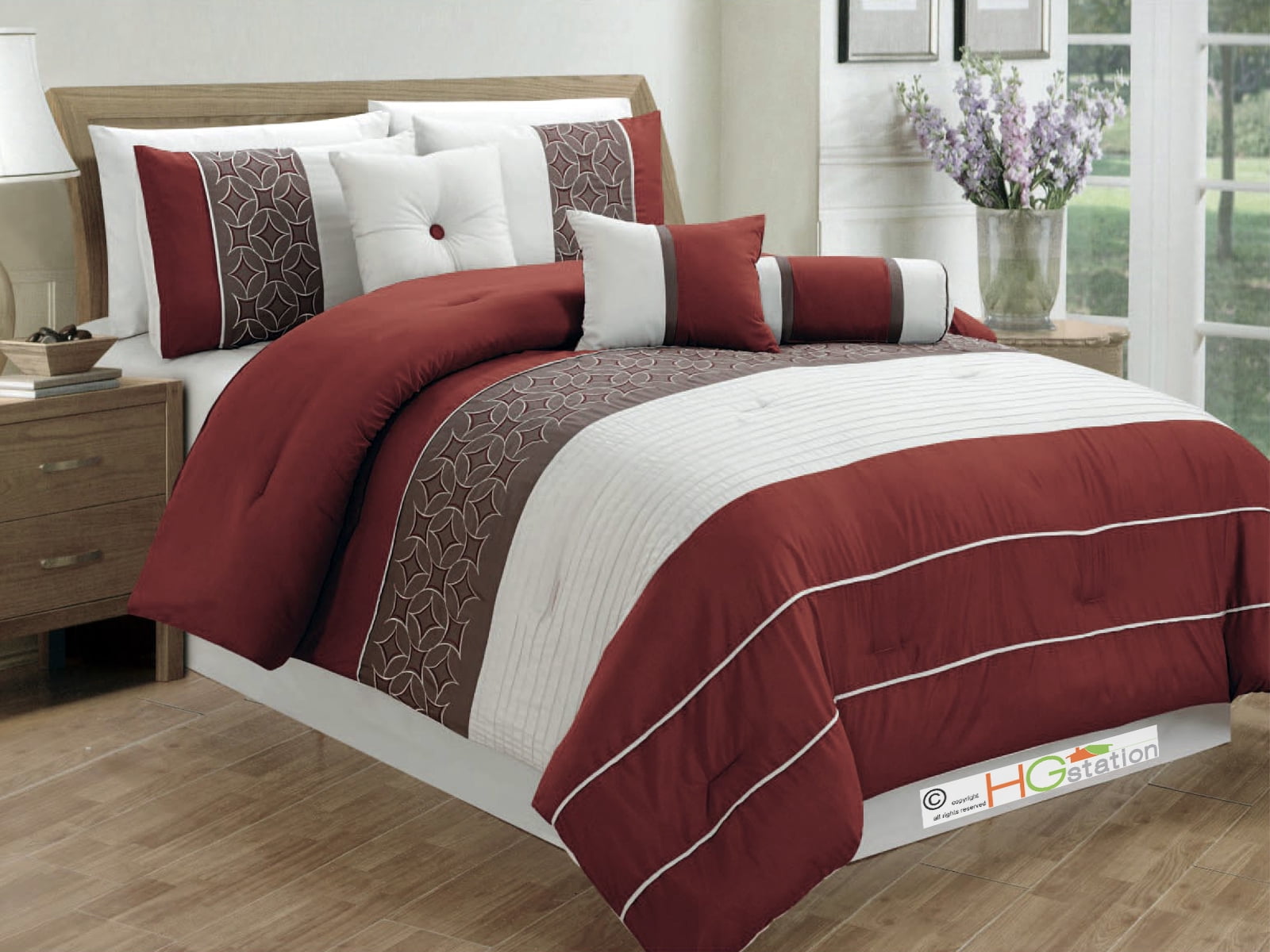 7Pc Pleated Striped Embroidered Medallion Geometric Circle Diamond