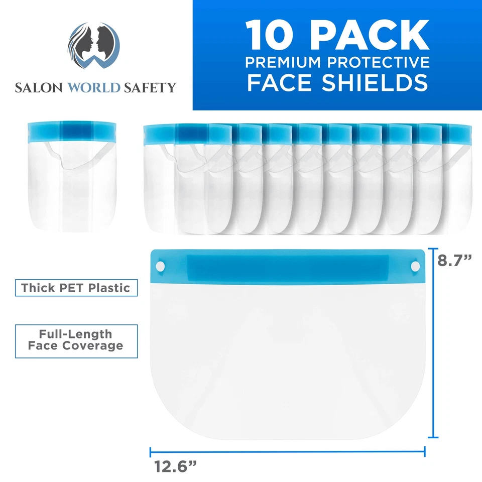CRESTIN- 10Pk Face Shields - Clear Protective Full Face Shields Protect Eyes, Nose, Mouth