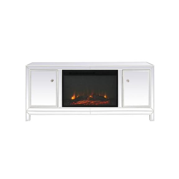 Elegant Decor 60 in. mirrored TV stand with wood fireplace insert in white